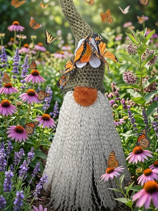 Handmade Other - Handcrafted Garden Gnome with Olive Hat, Cream Beard & Orange Nose